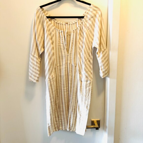 Free People Linen Folk Town Cream & White Striped Dress - Good condition, Size M - Picture 2 of 16